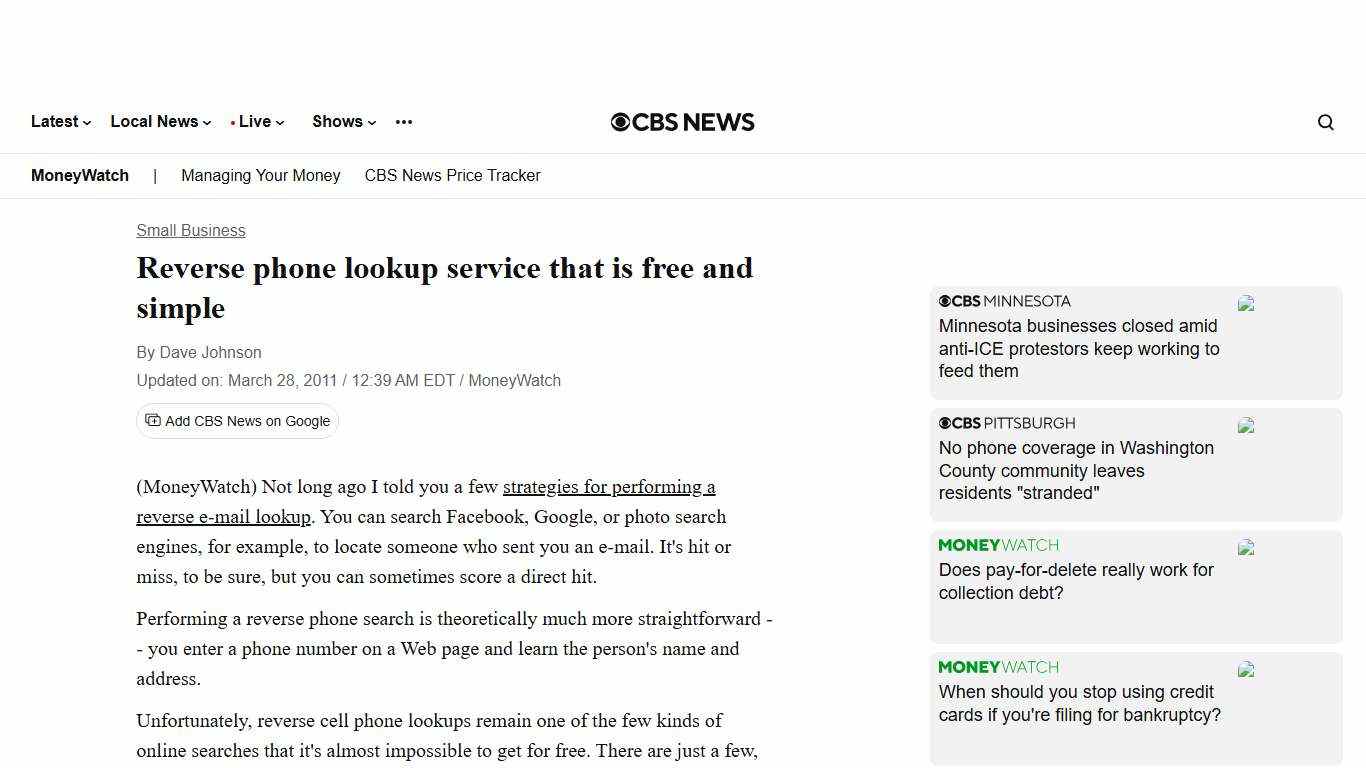 Reverse phone lookup service that is free and simple - CBS News